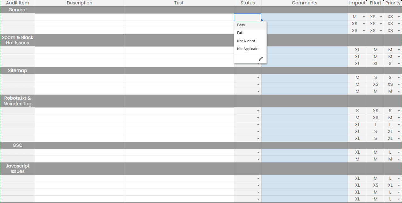 Sample Sheet for a Tech Audit